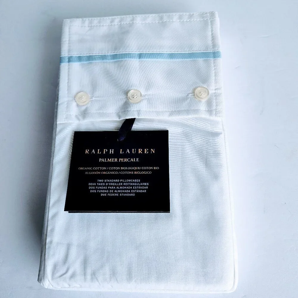 Ralph Lauren White Palmer Percale Organic Cotton STD Pillowcases
